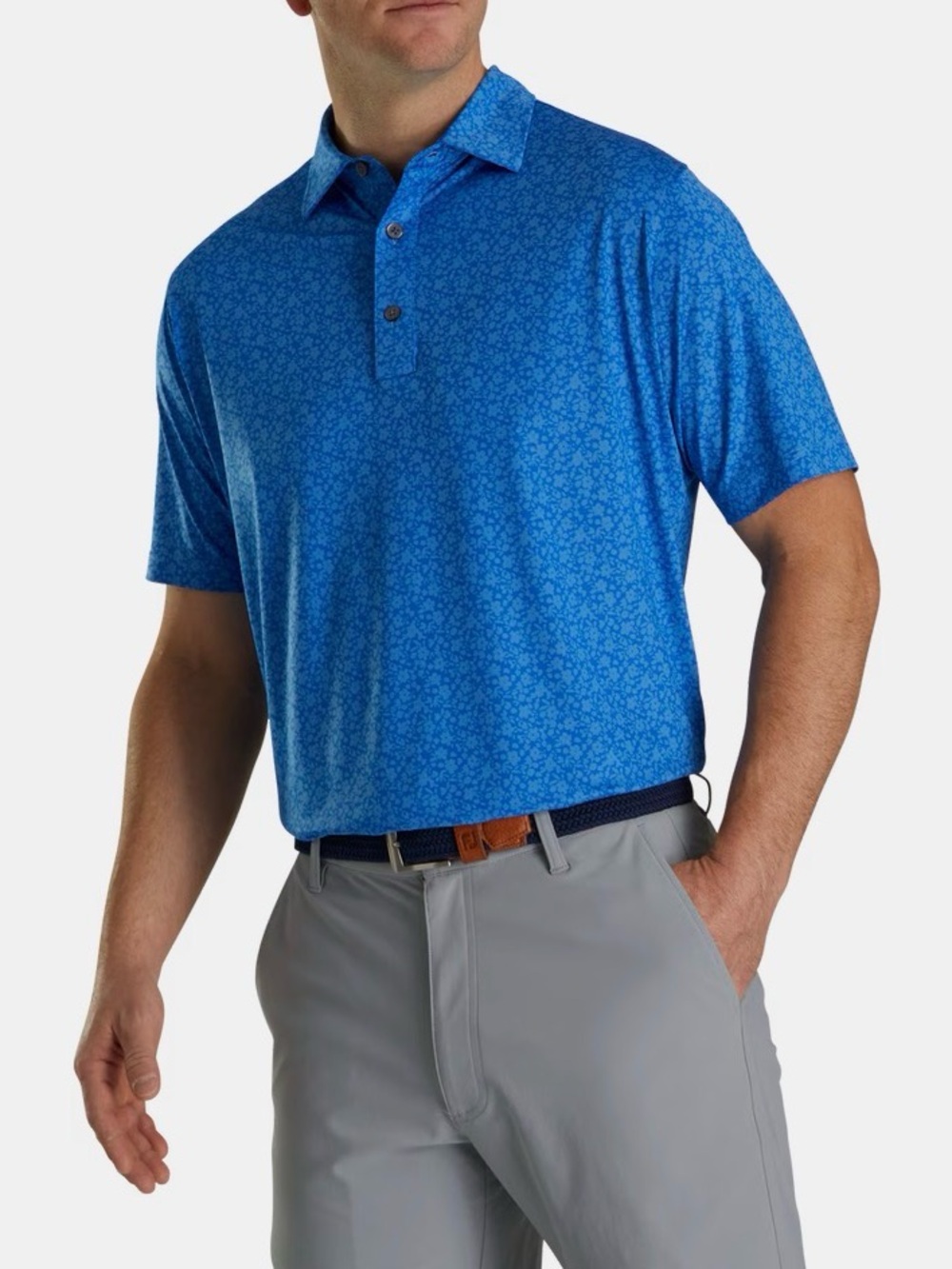 FootJoy Painted Floral Lisle Mens Short Sleeve Golf Polo Royal Blue Size 2XL NWT